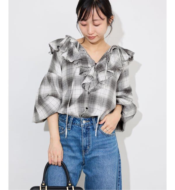 SLOBE IENA「crinkle crinkle crinkle SLOBE別注 ネルチェックラッフルブラウス CC-4025」|シャツ・ブラウス|