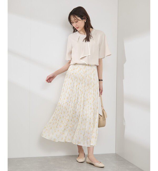 Rope&rsquo;Picnic「【WEB限定サイズ】配色ボウタイ風ハーフスリーブブラウス/通勤対応」|シャツ・ブラウス|