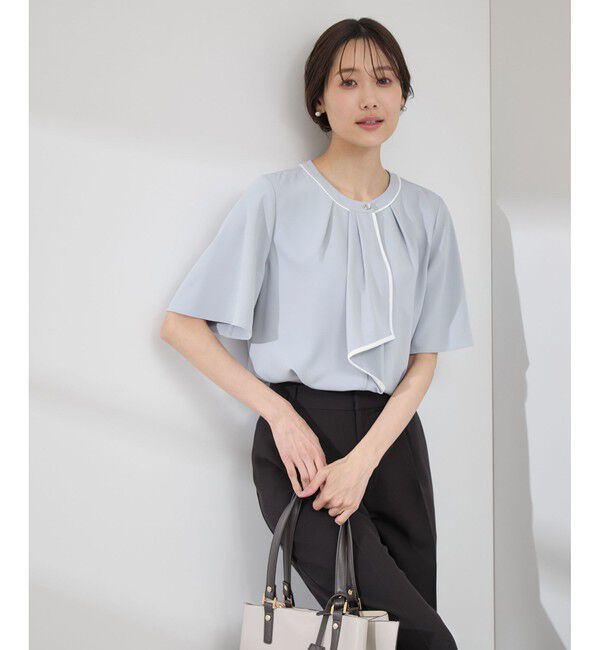 Rope&rsquo;Picnic「【WEB限定サイズ】配色ボウタイ風ハーフスリーブブラウス/通勤対応」|シャツ・ブラウス|