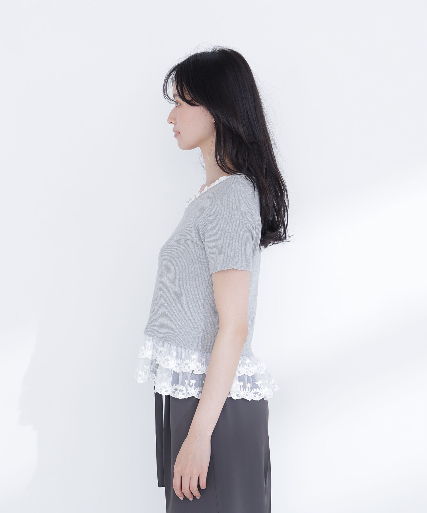  「レースドッキングフリルカットソー」|Tシャツ・カットソー|