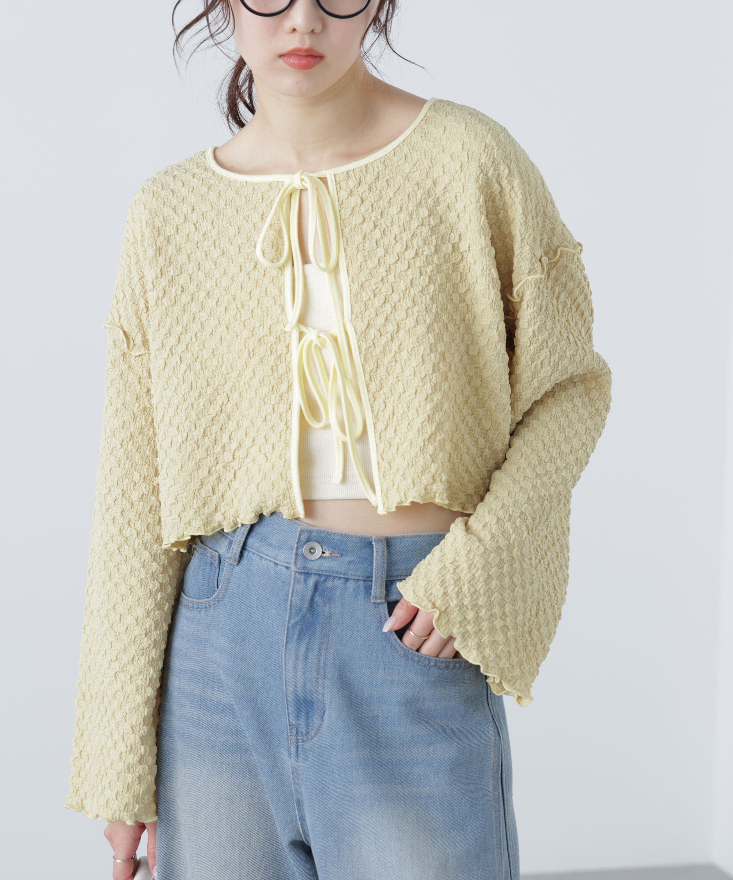  「前後２ＷＡＹぽこぽこリボンカーディガン」|Tシャツ・カットソー|