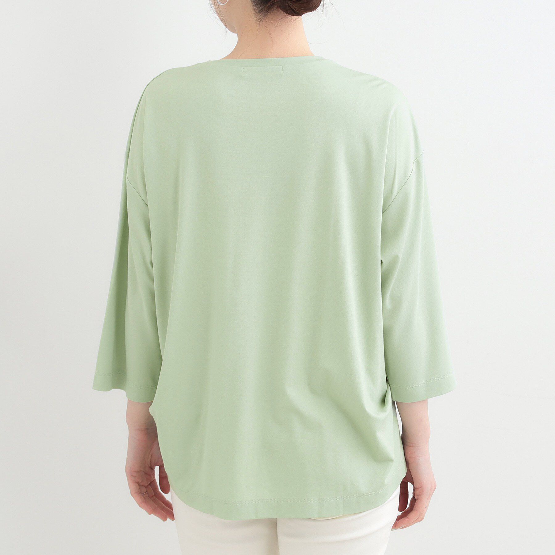 SHOO･LA･RUE「【ひんやり/UV/体型カバー】とろみフロントタック7分袖ゆるトップス」|Tシャツ・カットソー|