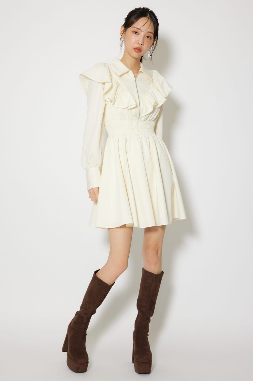 rienda「フロントZIPフリルミニシャツワンピース」|ワンピース|