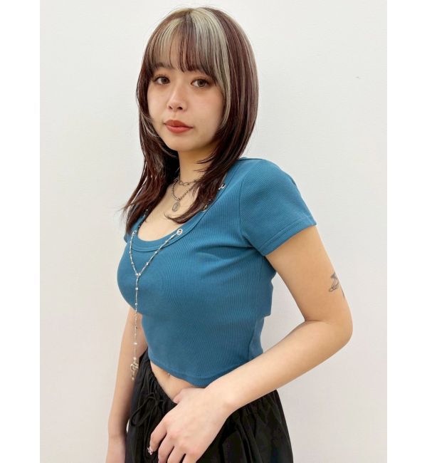 EVRIS「ネックレスフレンチスリーブショートトップス」|Tシャツ・カットソー|
