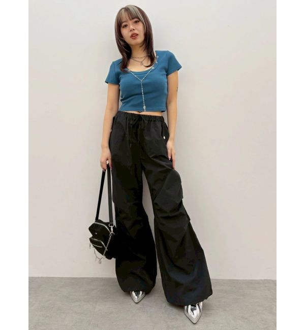 EVRIS「ネックレスフレンチスリーブショートトップス」|Tシャツ・カットソー|
