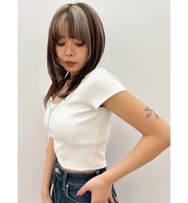 EVRIS「ネックレスフレンチスリーブショートトップス」|Tシャツ・カットソー|