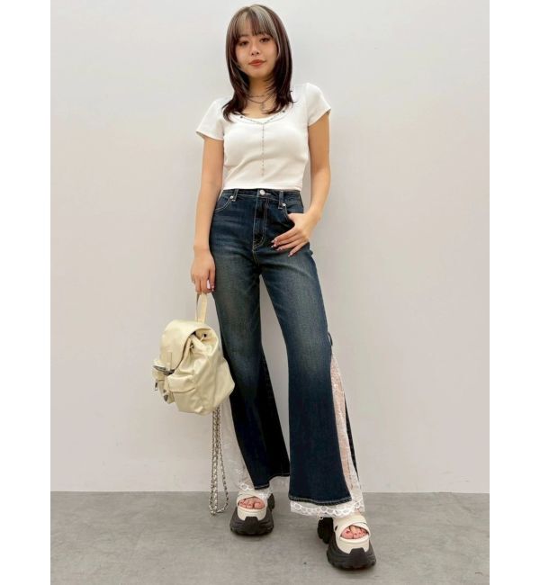 EVRIS「ネックレスフレンチスリーブショートトップス」|Tシャツ・カットソー|