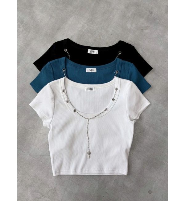 EVRIS「ネックレスフレンチスリーブショートトップス」|Tシャツ・カットソー|