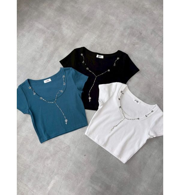EVRIS「ネックレスフレンチスリーブショートトップス」|Tシャツ・カットソー|