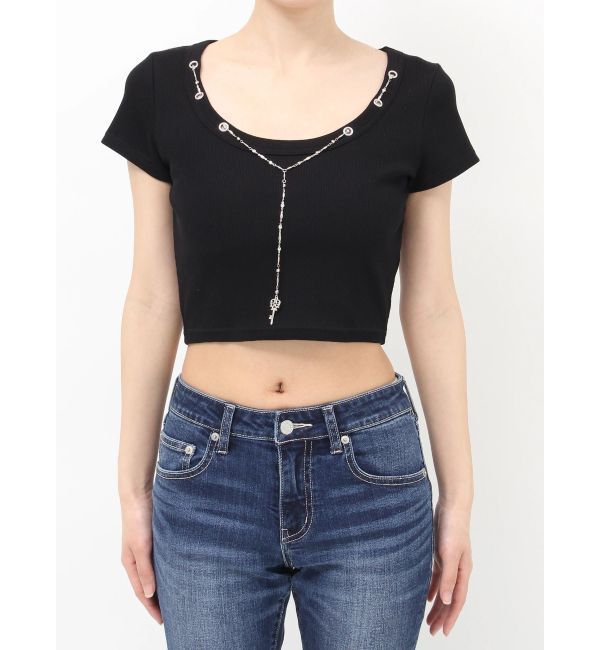 EVRIS「ネックレスフレンチスリーブショートトップス」|Tシャツ・カットソー|