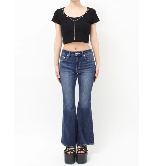EVRIS「ネックレスフレンチスリーブショートトップス」|Tシャツ・カットソー|