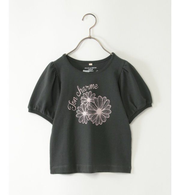 ikka kids「ボリュームパフ袖プリントT（120~160cm）」|Tシャツ・カットソー|チャコール