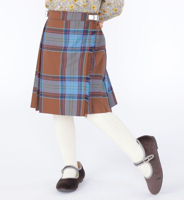 SHIPS KIDS「O'NEIL of DUBLIN:100～130cm / ウール チェック キルト スカート」|台形|