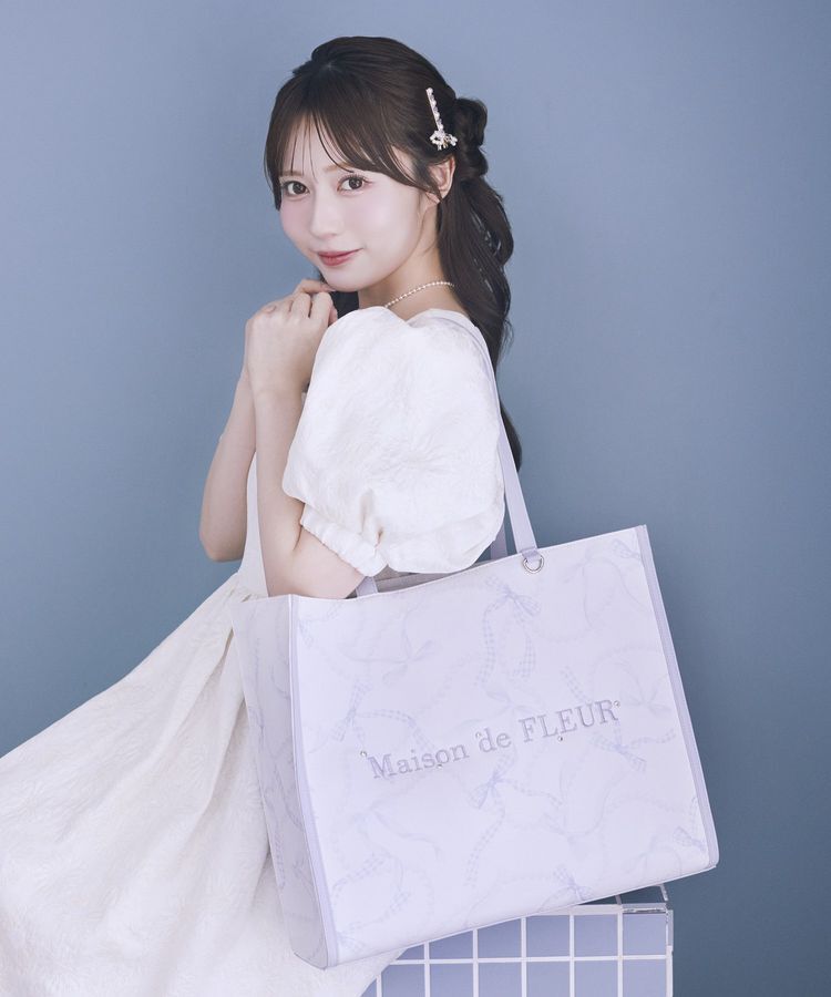 Maison de FLEUR「リボンパールプリントマルチポケットトートバッグ」|トートバッグ|ブルー