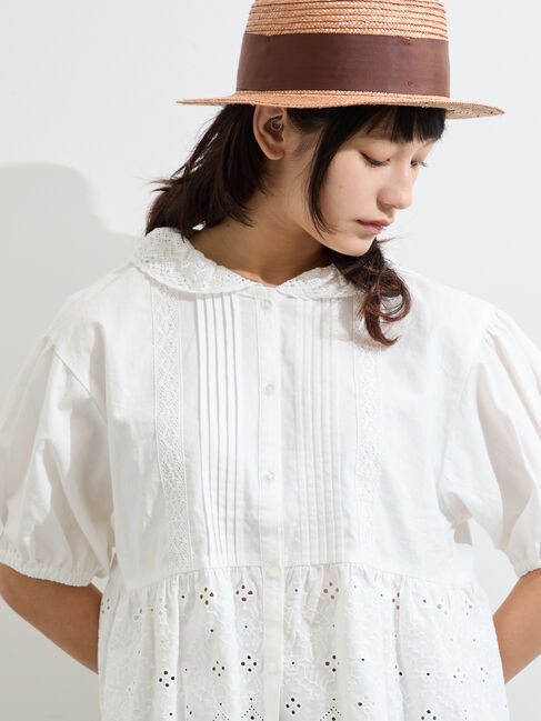 Samansa Mos2「【販路限定】パフスリーブレースブラウス」|シャツ・ブラウス|