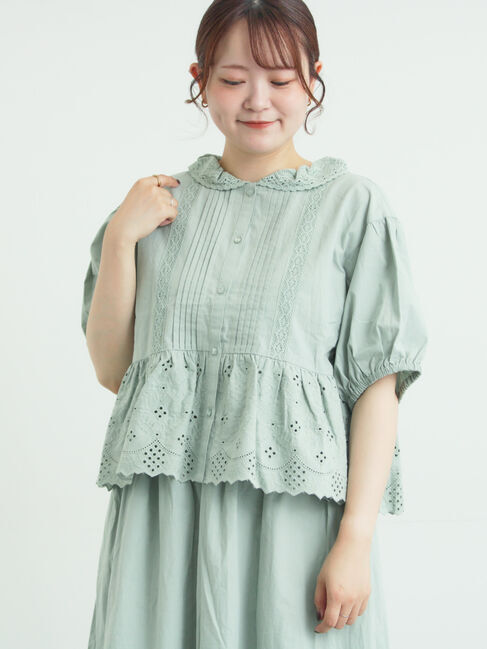 Samansa Mos2「【販路限定】パフスリーブレースブラウス」|シャツ・ブラウス|