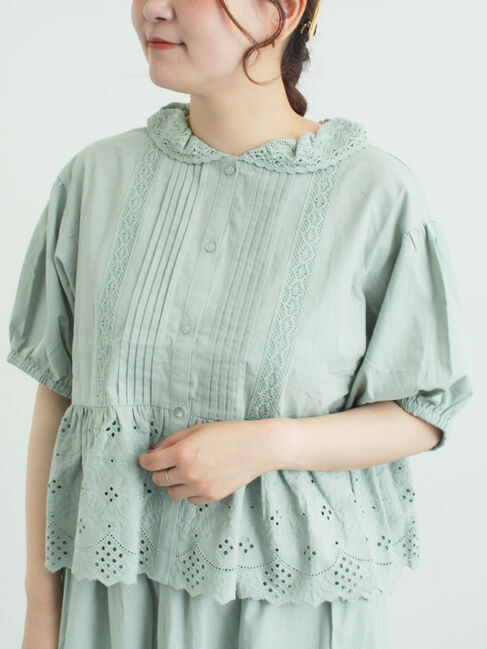 Samansa Mos2「【販路限定】パフスリーブレースブラウス」|シャツ・ブラウス|