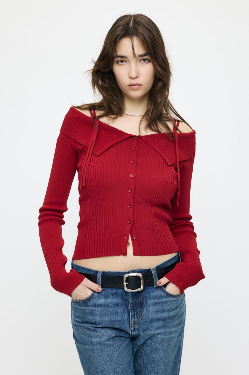 MOUSSY「3WAY SHOULDER ニット」|ニット・セーター|RED