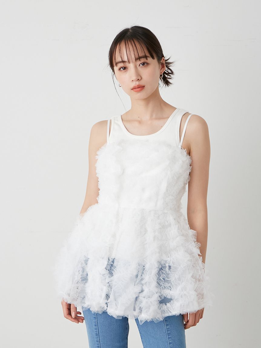 SNIDEL「チュール刺繍ベアペプラムトップス」|Tシャツ・カットソー|
