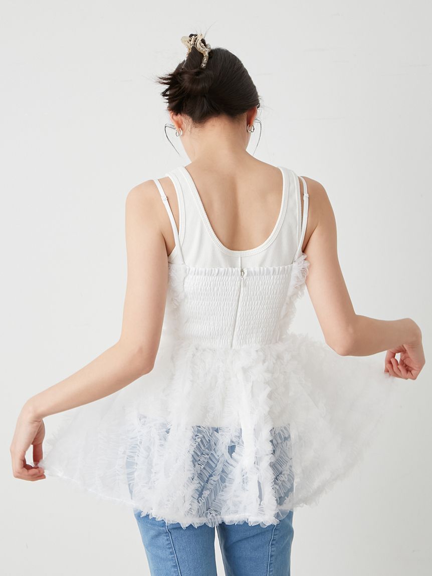 SNIDEL「チュール刺繍ベアペプラムトップス」|Tシャツ・カットソー|