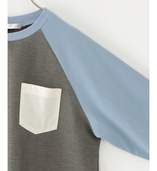 ikka kids「七分袖ニットデニム風コンビTシャツ（120~160cm）」|Tシャツ・カットソー|