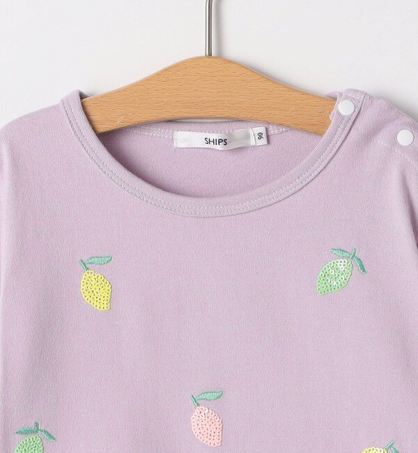 SHIPS KIDS「SHIPS KIDS:80～90cm /レモン スパンコール 刺繍 ロングスリーブ Tシャツ」|Tシャツ・カットソー|
