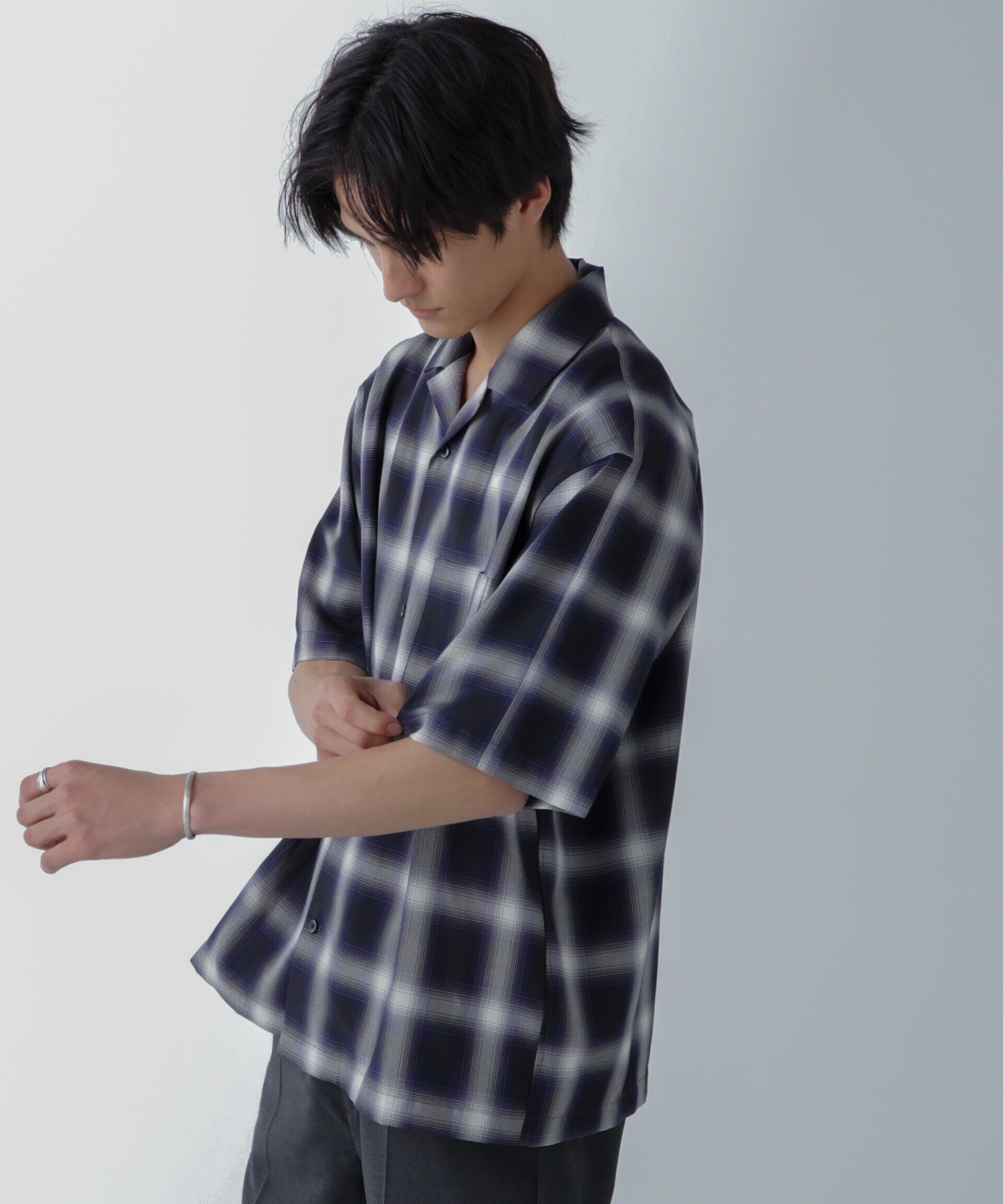 nano･universe「オンブレーチェックハーフスリーブシャツ」|シャツ・ブラウス|