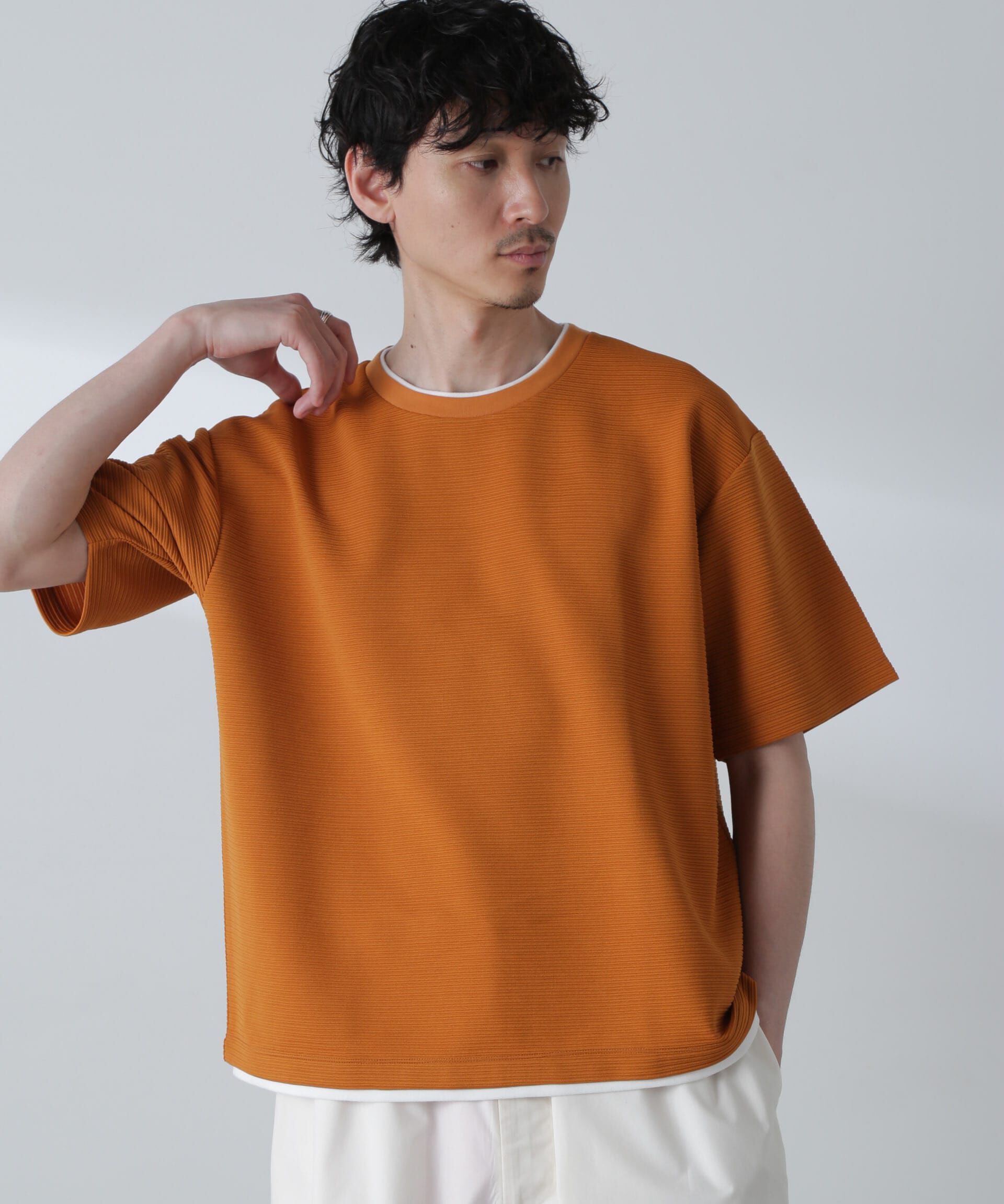 nano･universe「ガーターフェイクレイヤードTシャツ 半袖」|Tシャツ・カットソー|D.オレンジ2