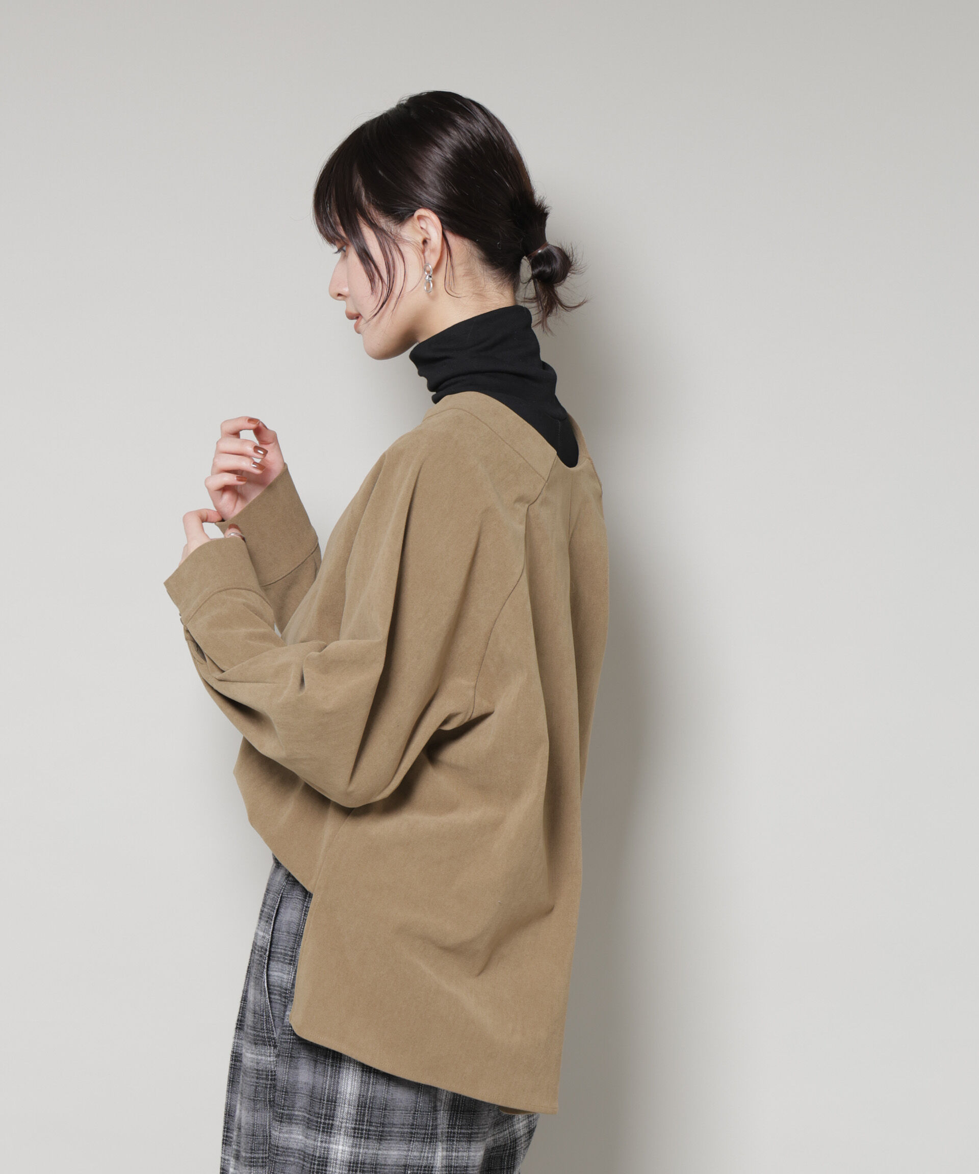 nano･universe「ストレッチ起毛スキッパープルオーバーブラウス(セットアップ可)」|シャツ・ブラウス|