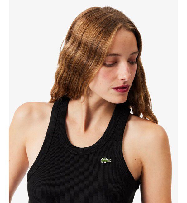 LACOSTE「ワンポイントロゴ エッセンシャルリブニットタンクトップ」|タンクトップ|ブラック