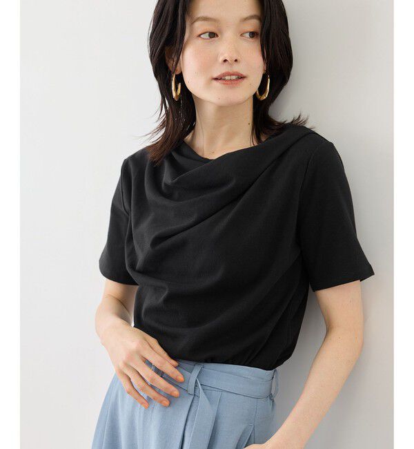 Rope&rsquo;Picnic「ハーフスリーブドレープカットトップス」|Tシャツ・カットソー|ブラック(01)