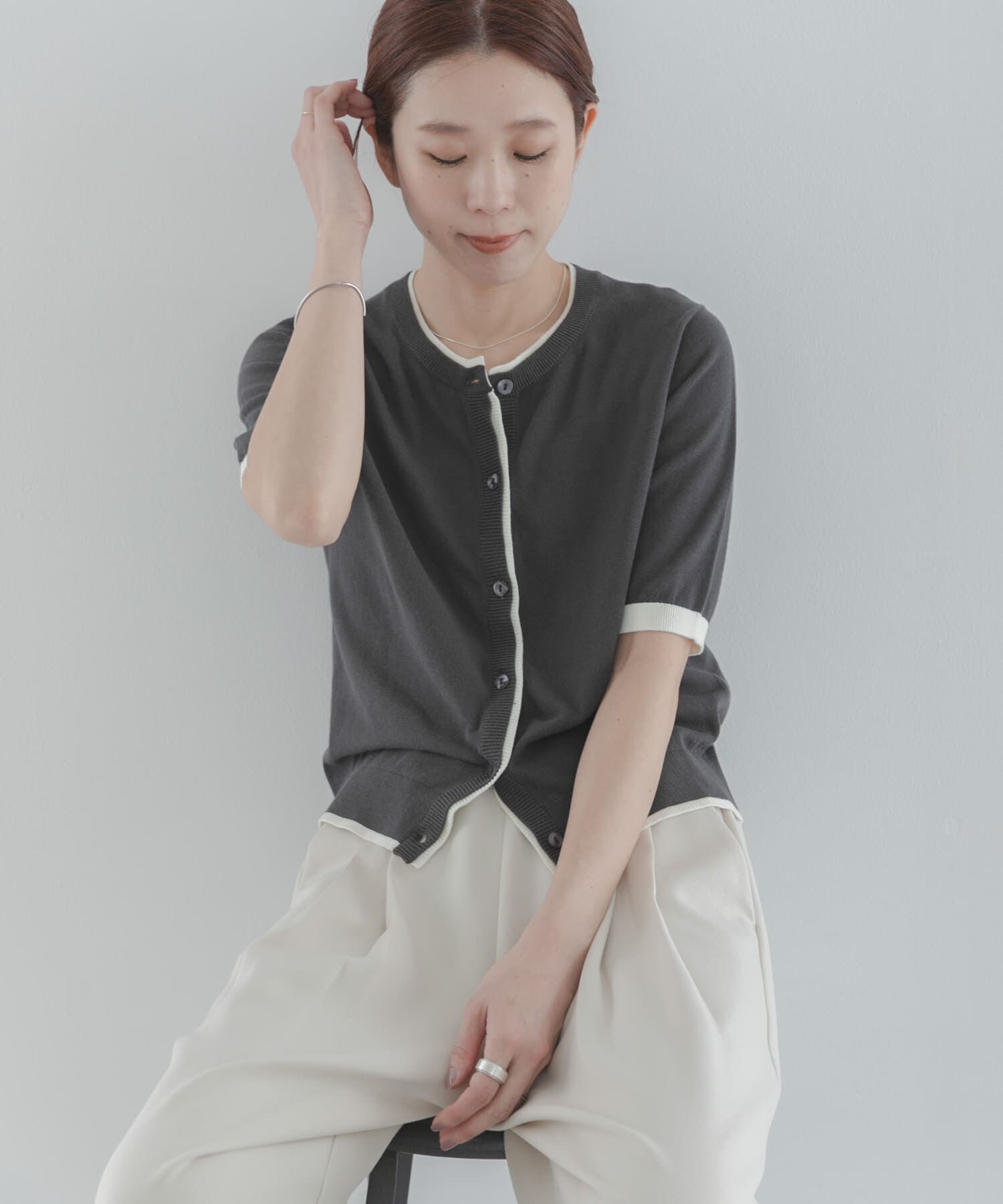 Sonny Label 「クールミスト配色クルーネックカーディガン」|カーディガン|