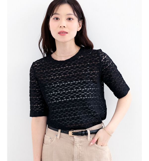  「《WEB限定アイテム》ストレッチレースハーフスリーブプルオーバー」|Tシャツ・カットソー|