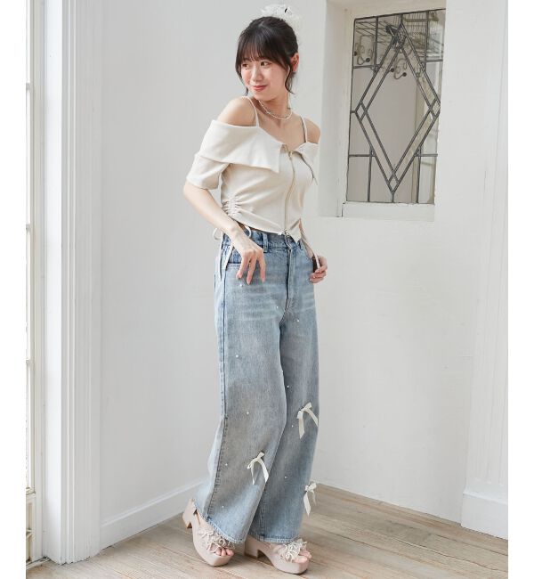  「オフショルダブルジップトップス」|Tシャツ・カットソー|