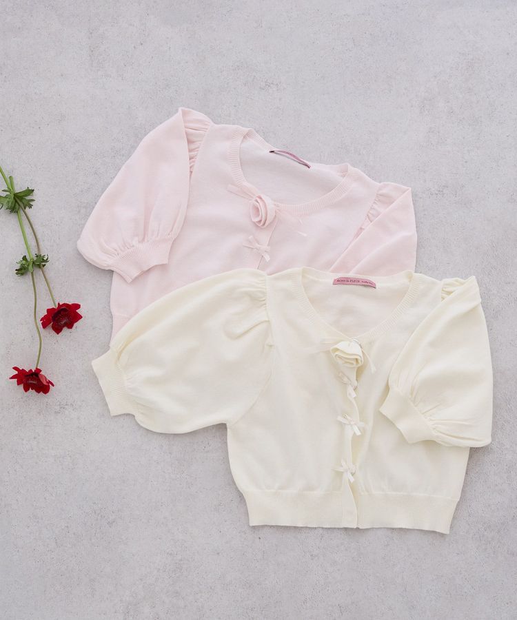 Maison de FLEUR Petite Robe「ローズニット半袖カーディガン」|カーディガン|