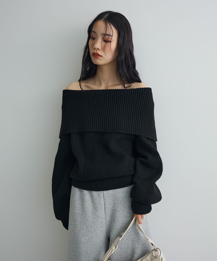 AnriettMusee「オフショルダーニット」|ニット・セーター|Black