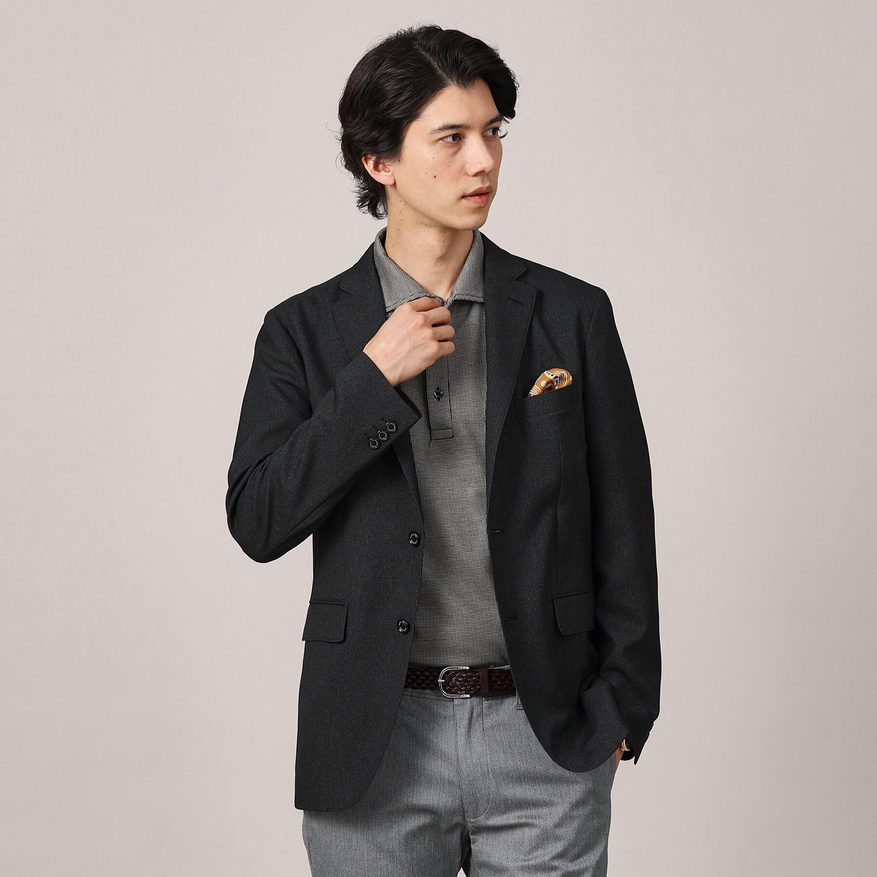 TAKEO KIKUCHI「【ONOFF/セットアップ対応】メランジ シャークスキン ストレッチジャケット」|テーラードジャケット|ディープグレー(01