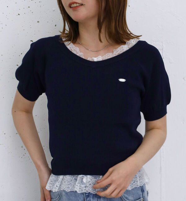archives「レースレイヤード２ｗａｙＶネックニットプルオーバー」|ニット・セーター|NAVY