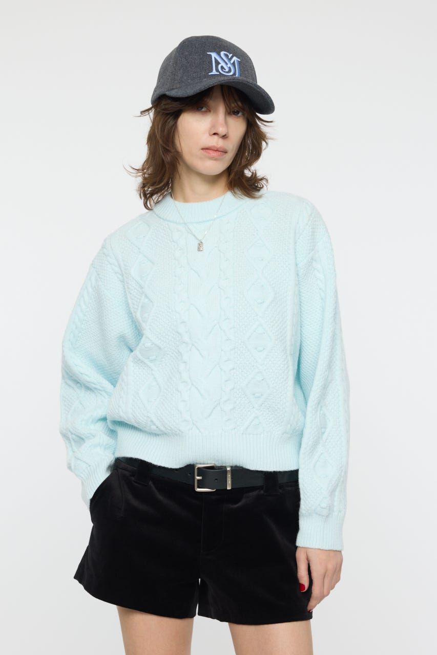 MOUSSY「POPCORN CABLE セーター」|ニット・セーター|L/BLU1