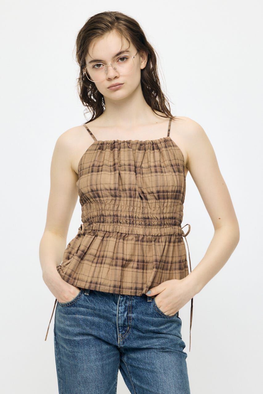 MOUSSY「PLAID GATHER キャミ」|キャミソール|柄BEG5