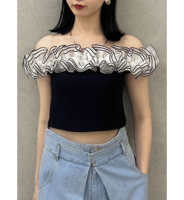 dazzlin「オーバーフリルフショルカットソー」|Tシャツ・カットソー|ブラック