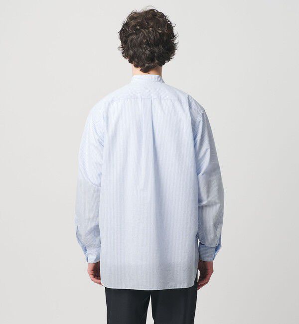 UNITED ARROWS「フェザーポプリン ストライプ バンドカラー シャツ」|シャツ・ブラウス|