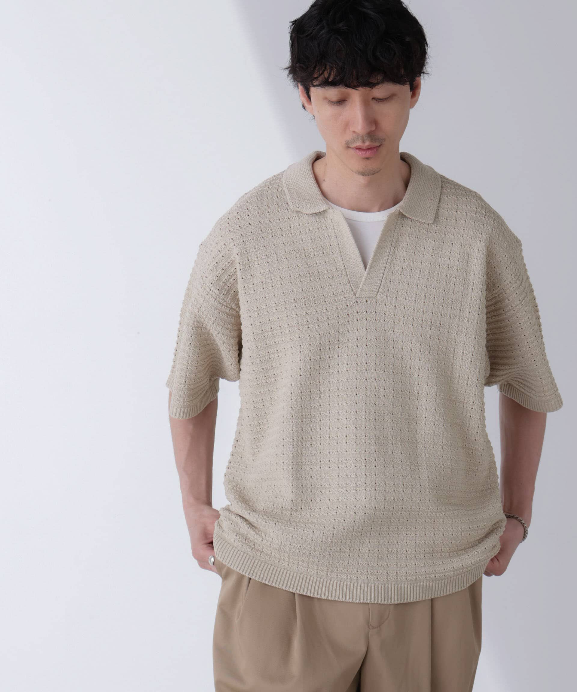 nano･universe「アイレットジャガードボーダーポロシャツ 半袖」|Tシャツ・カットソー|