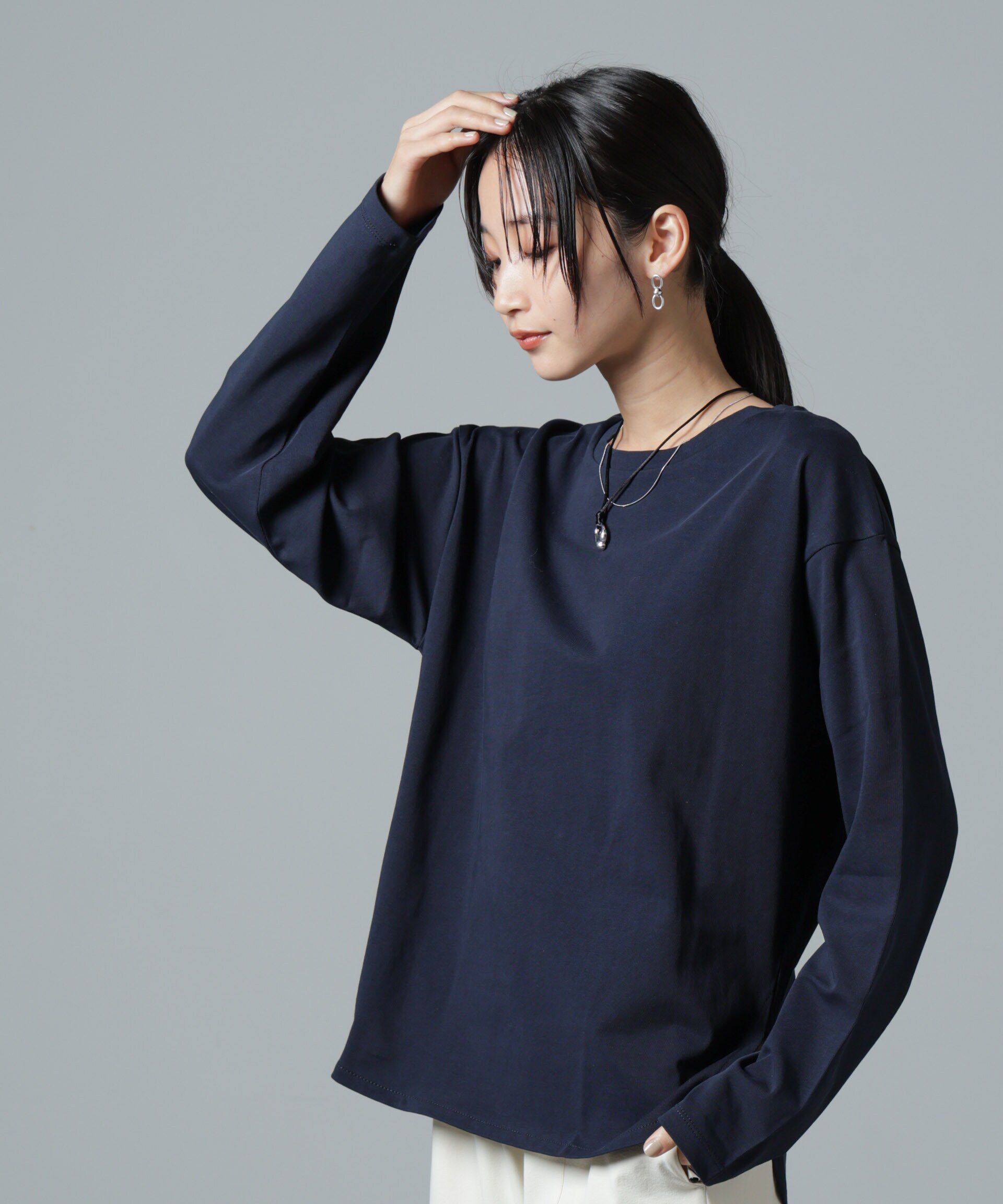nano･universe「サイドスリットロングスリーブTシャツ」|Tシャツ・カットソー|ネイビー