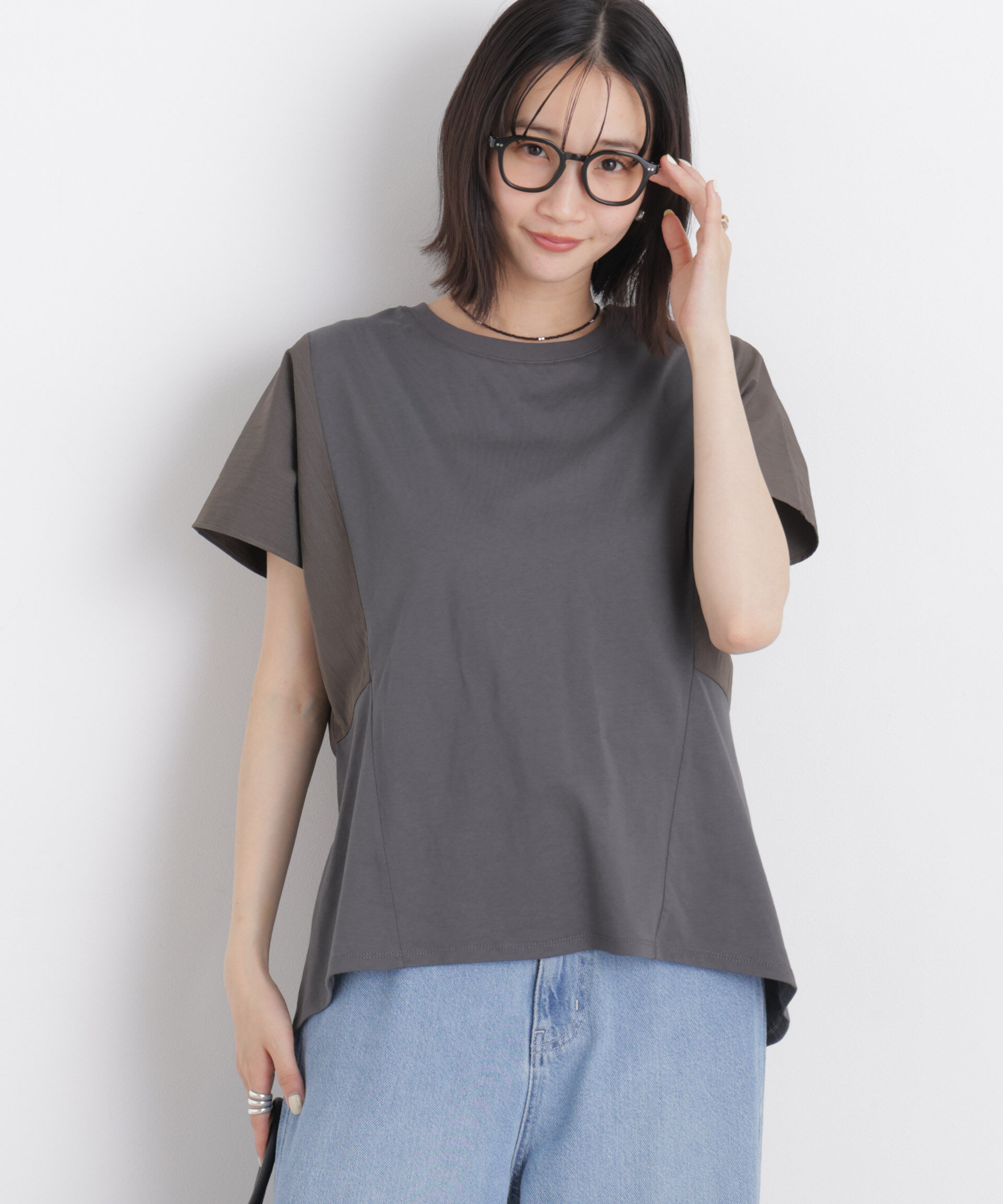 nano･universe「タフタコンビバックギャザーデザインカットトップス」|Tシャツ・カットソー|