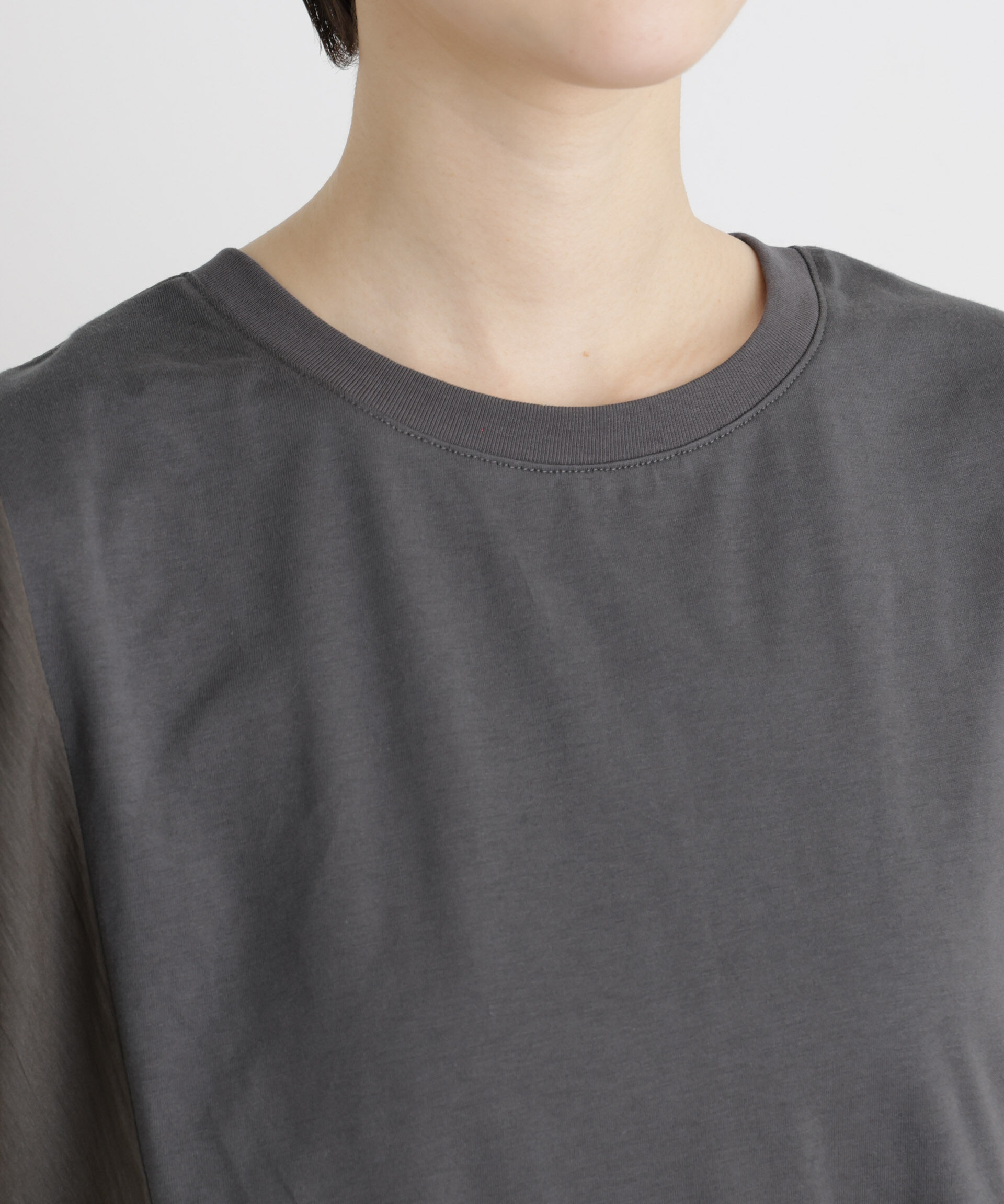 nano･universe「タフタコンビバックギャザーデザインカットトップス」|Tシャツ・カットソー|
