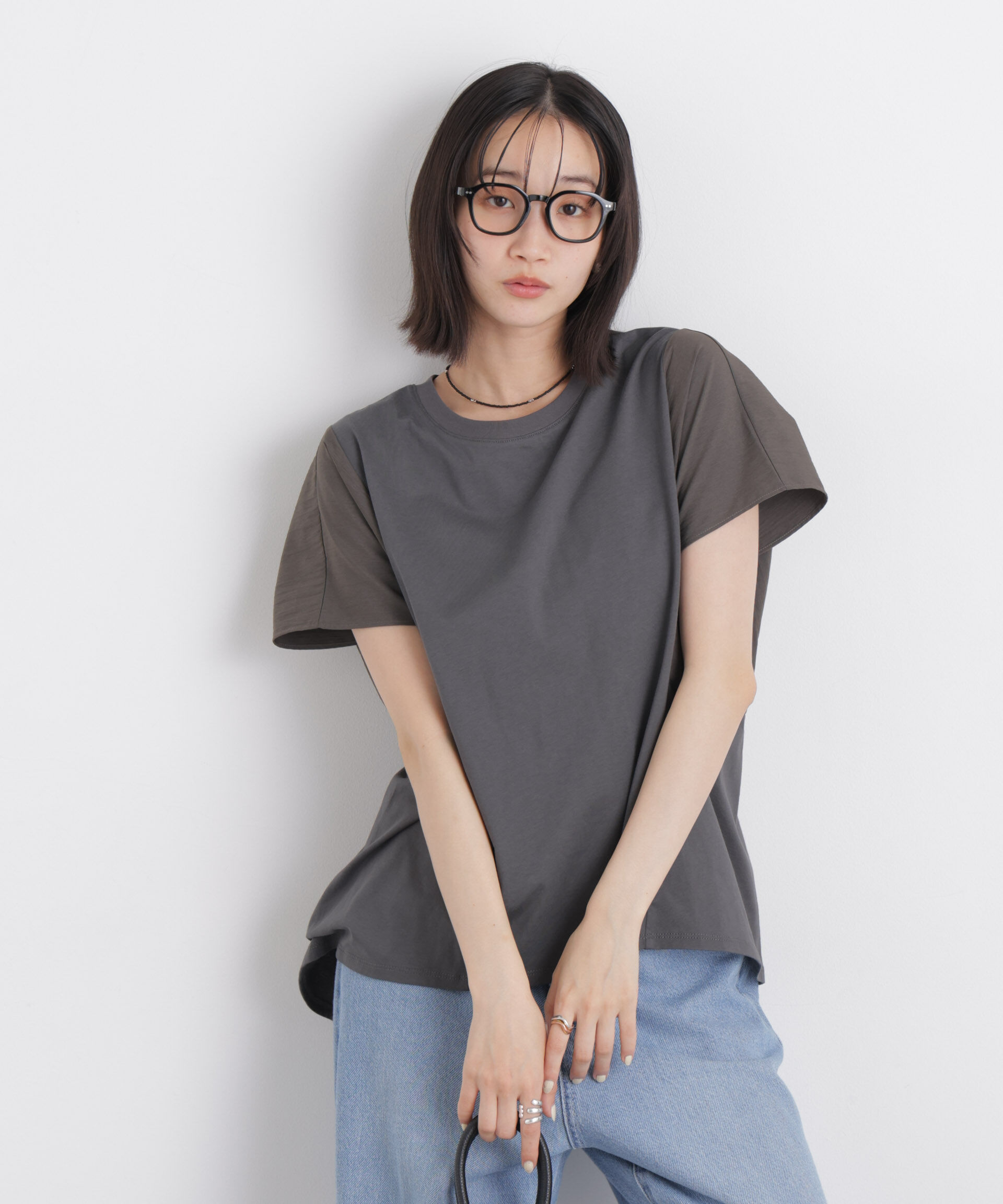 nano･universe「タフタコンビバックギャザーデザインカットトップス」|Tシャツ・カットソー|