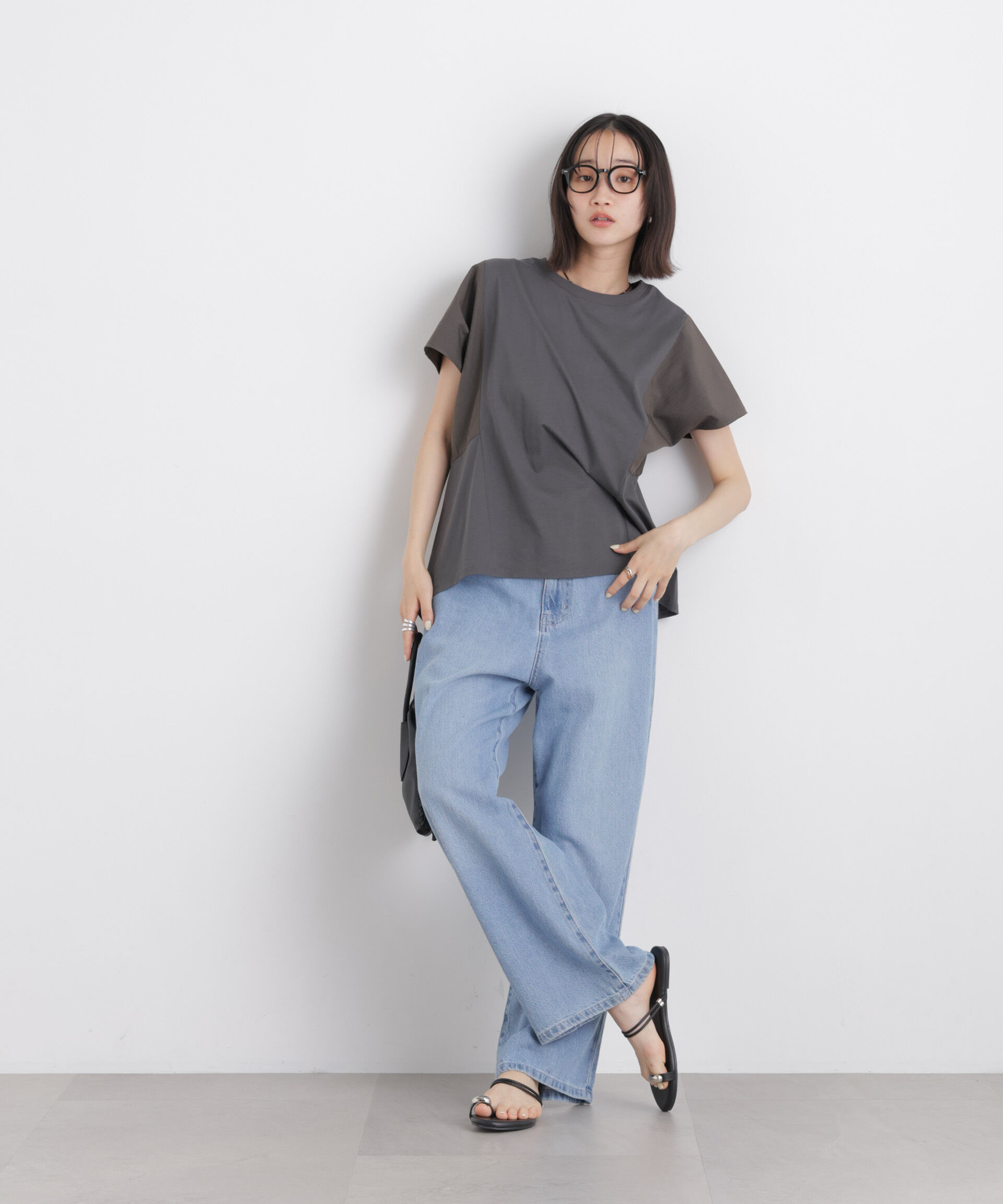 nano･universe「タフタコンビバックギャザーデザインカットトップス」|Tシャツ・カットソー|