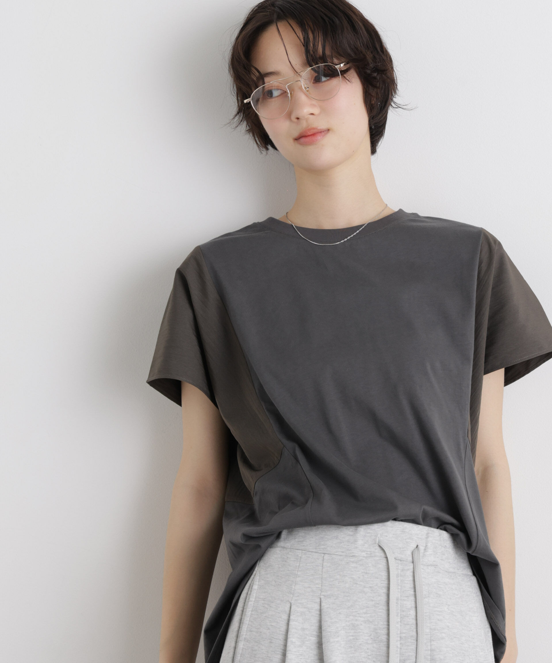 nano･universe「タフタコンビバックギャザーデザインカットトップス」|Tシャツ・カットソー|