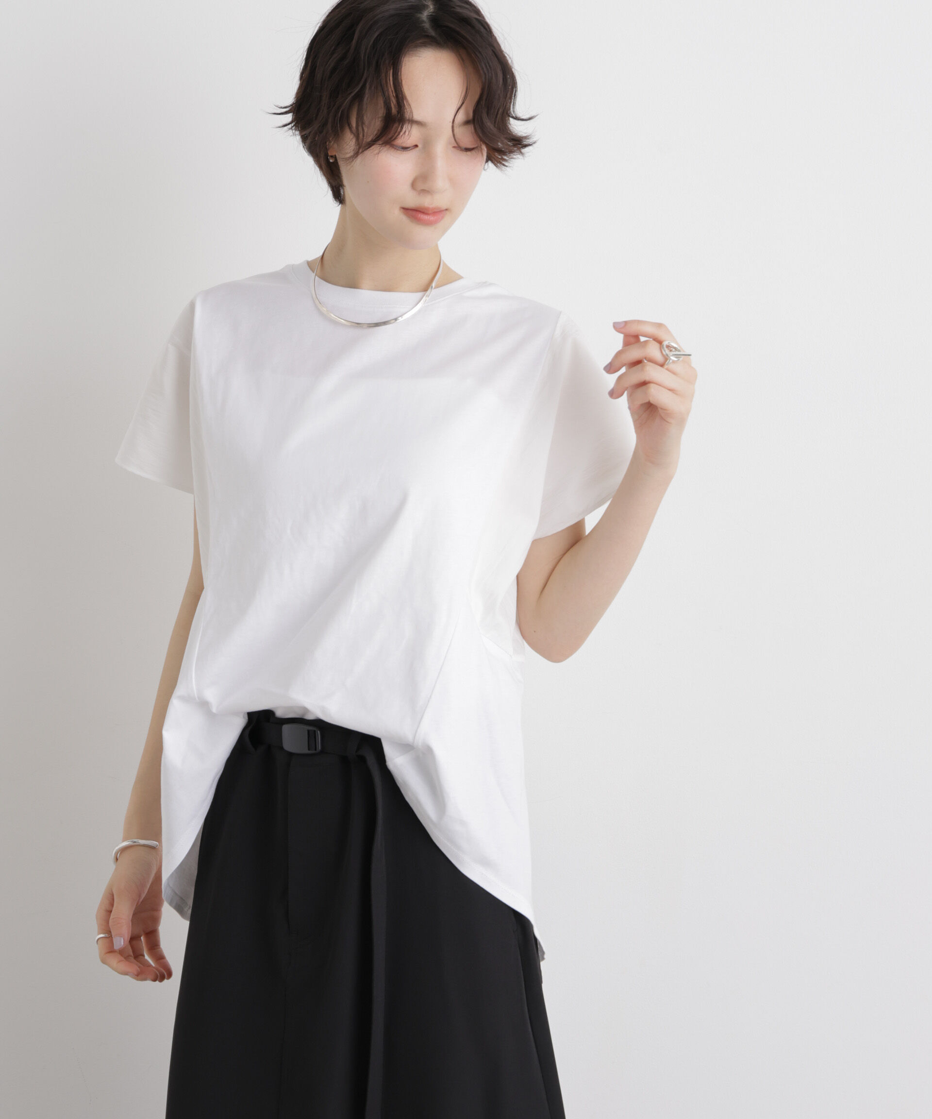 nano･universe「タフタコンビバックギャザーデザインカットトップス」|Tシャツ・カットソー|